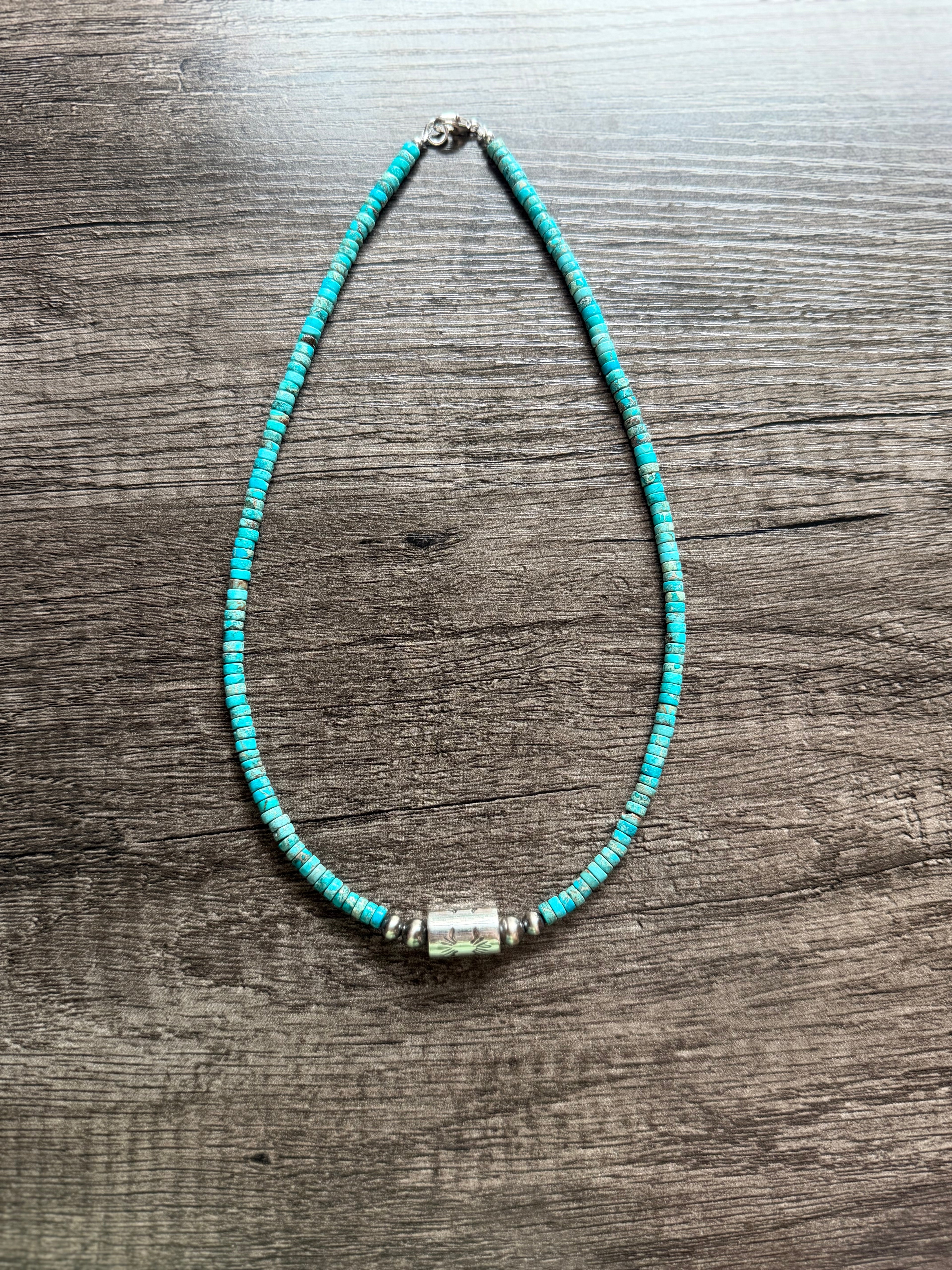 18" Kingman Turquoise Barrel Bead Necklace