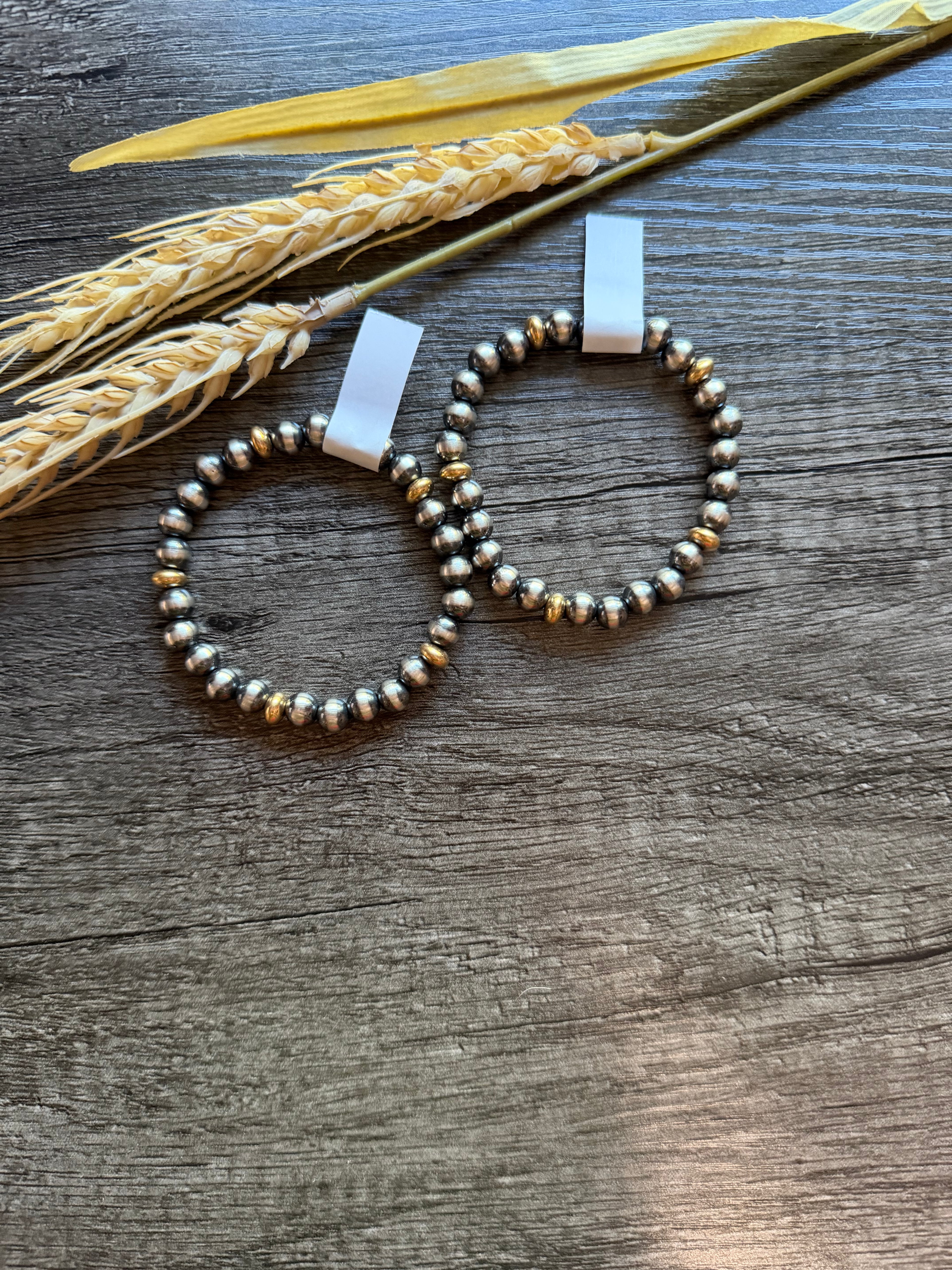 Mixed Metal Pearl Stretch Bracelet