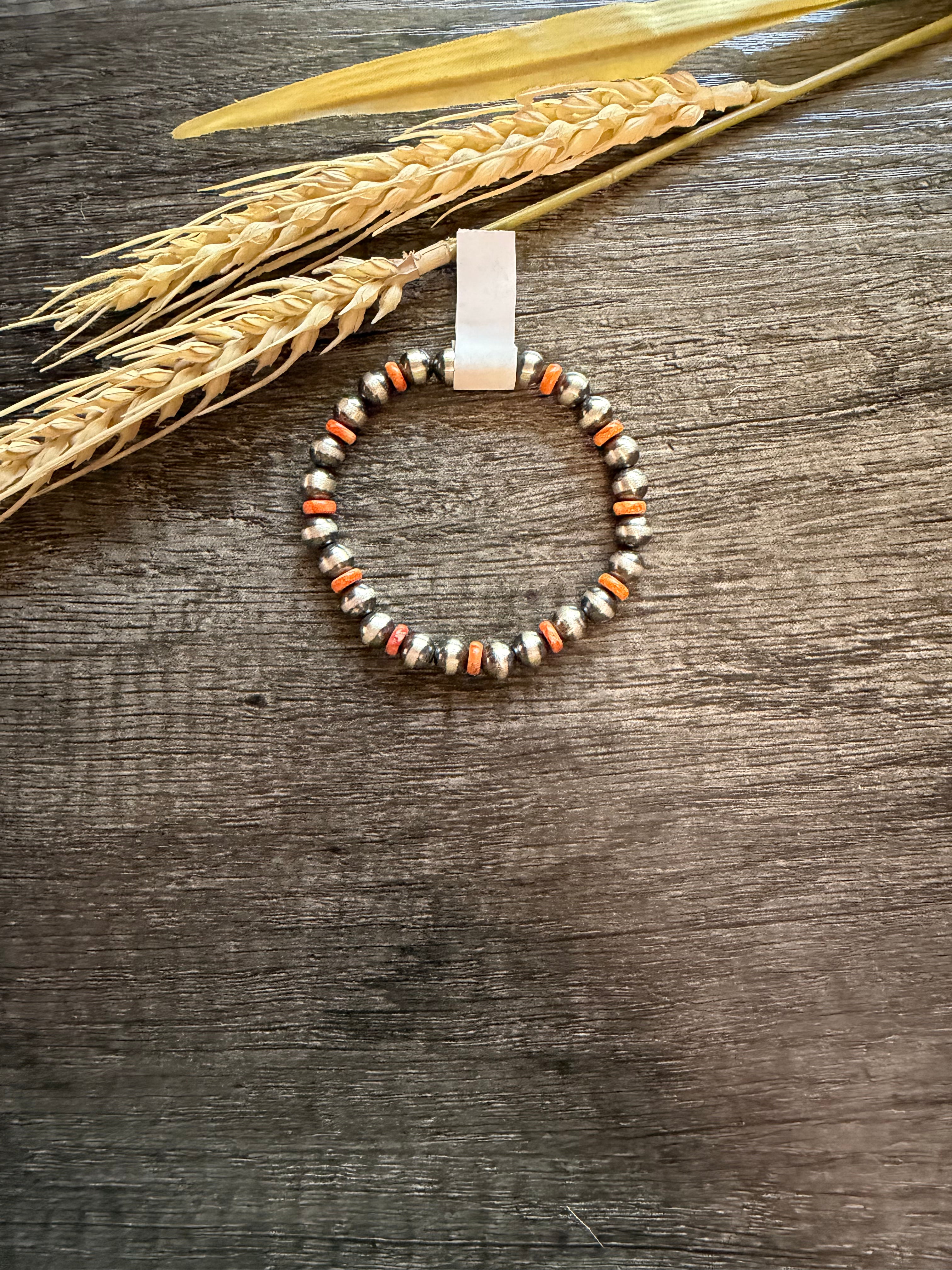 6MM Pearl/Orange Spiny Bracelet