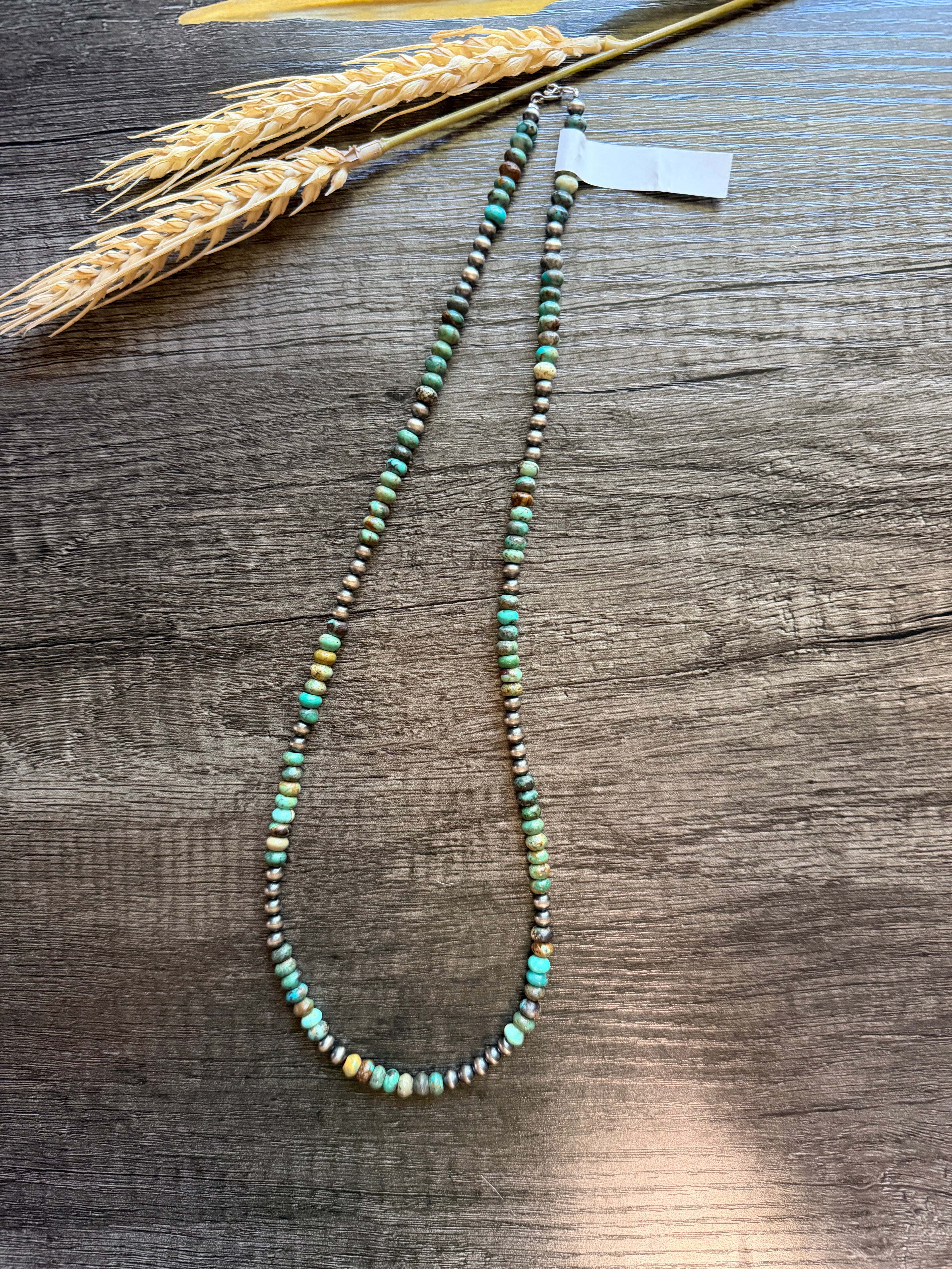 24" 8MM Rondelle Kingman Turquoise & 5MM Pearls