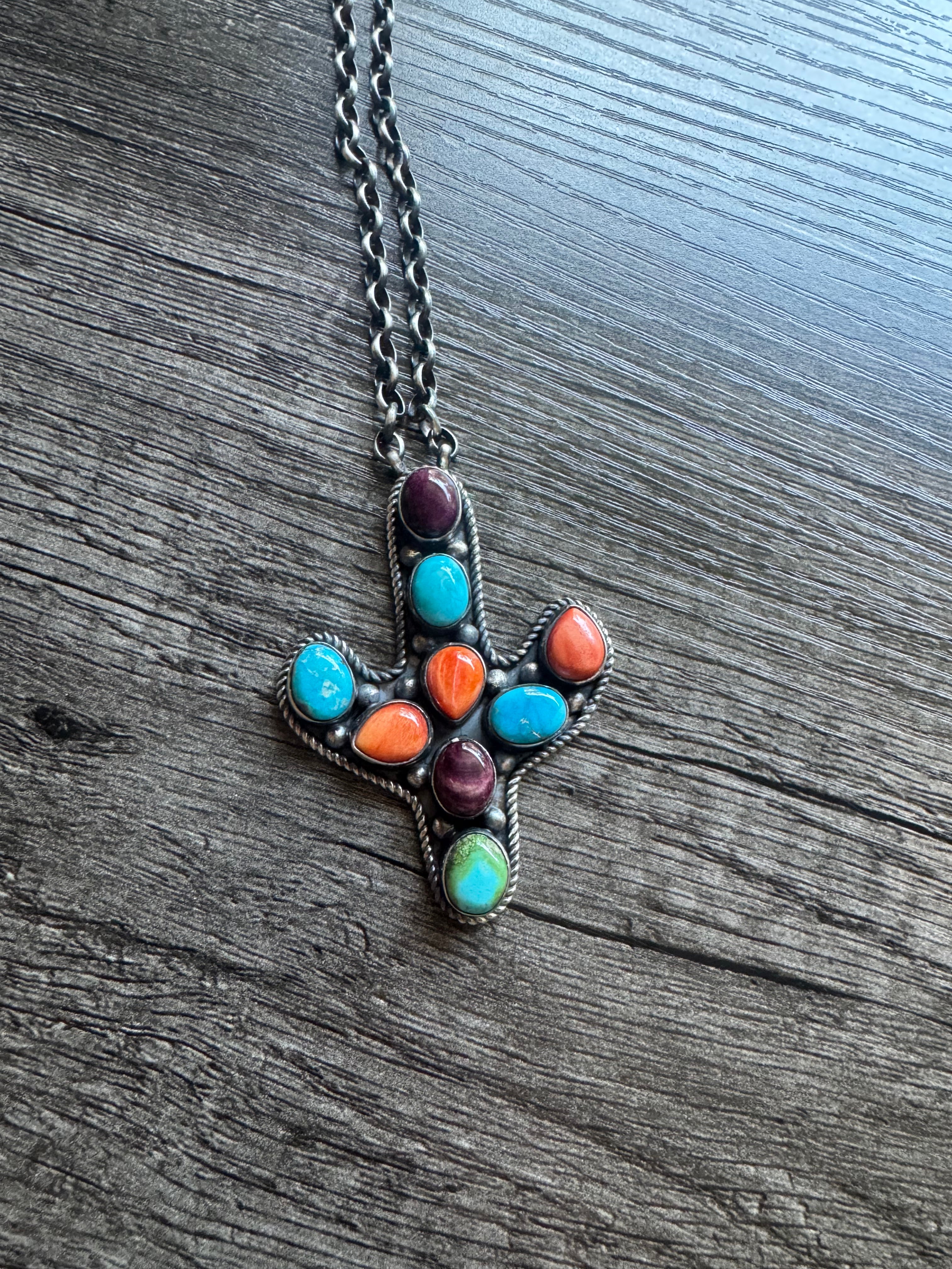 Multi Stone Cactus Necklace