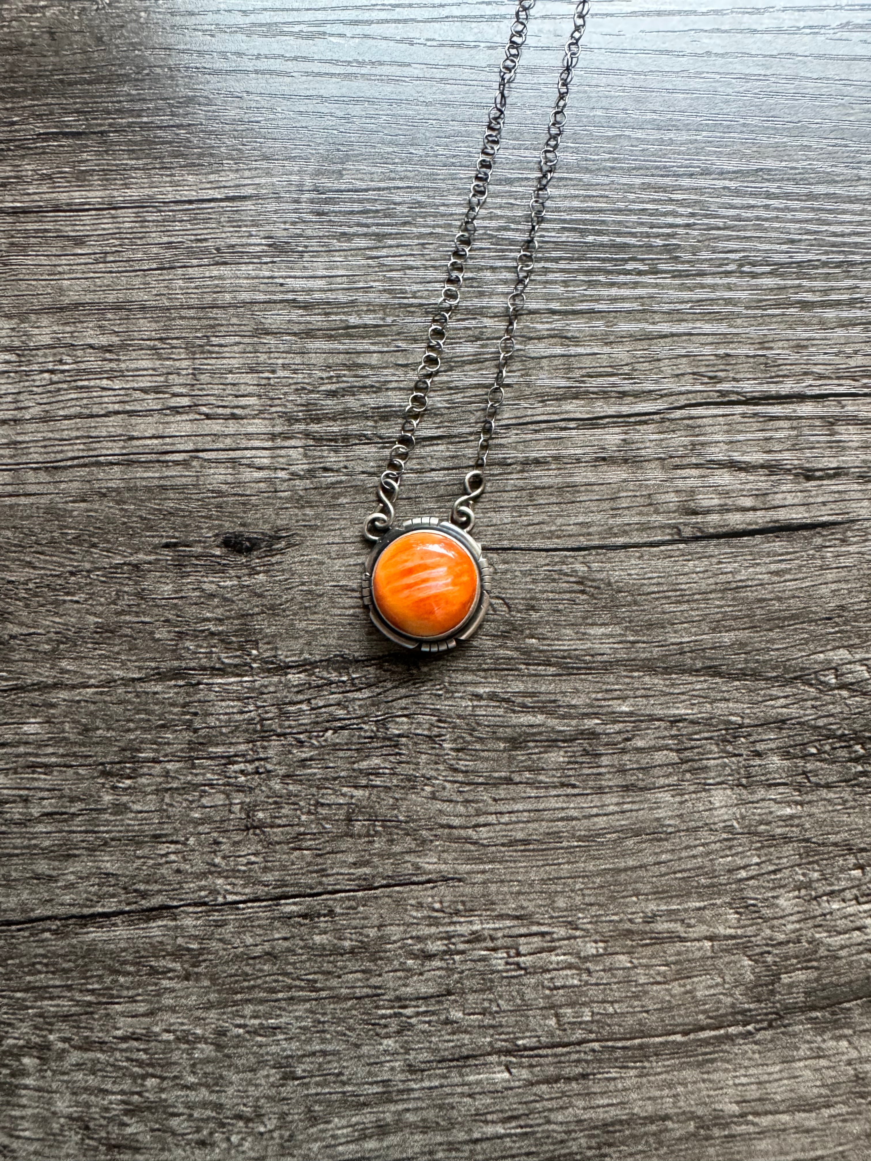 Orange Spiny Circle Necklace