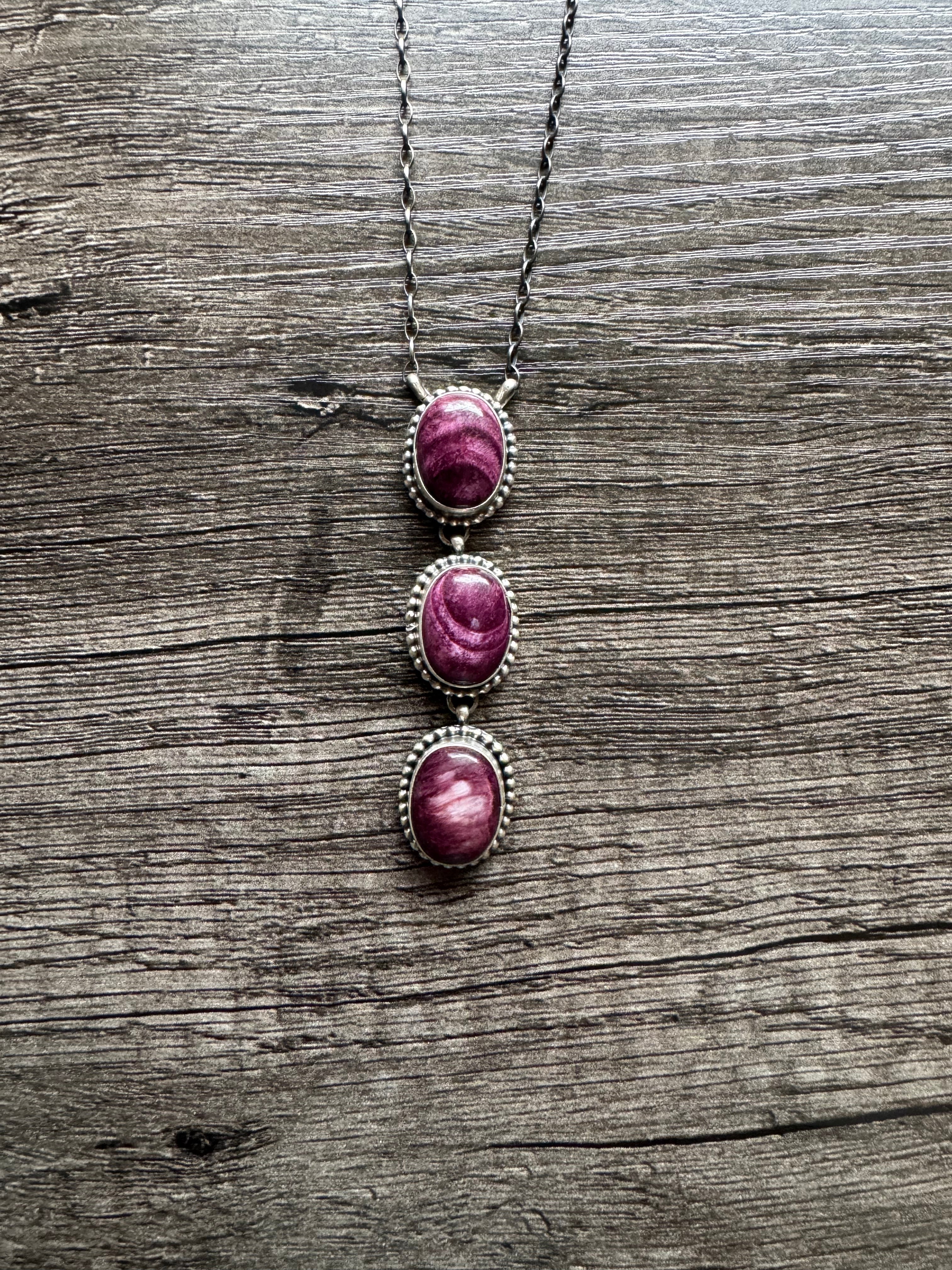 3 Stone Purple Spiny Necklace