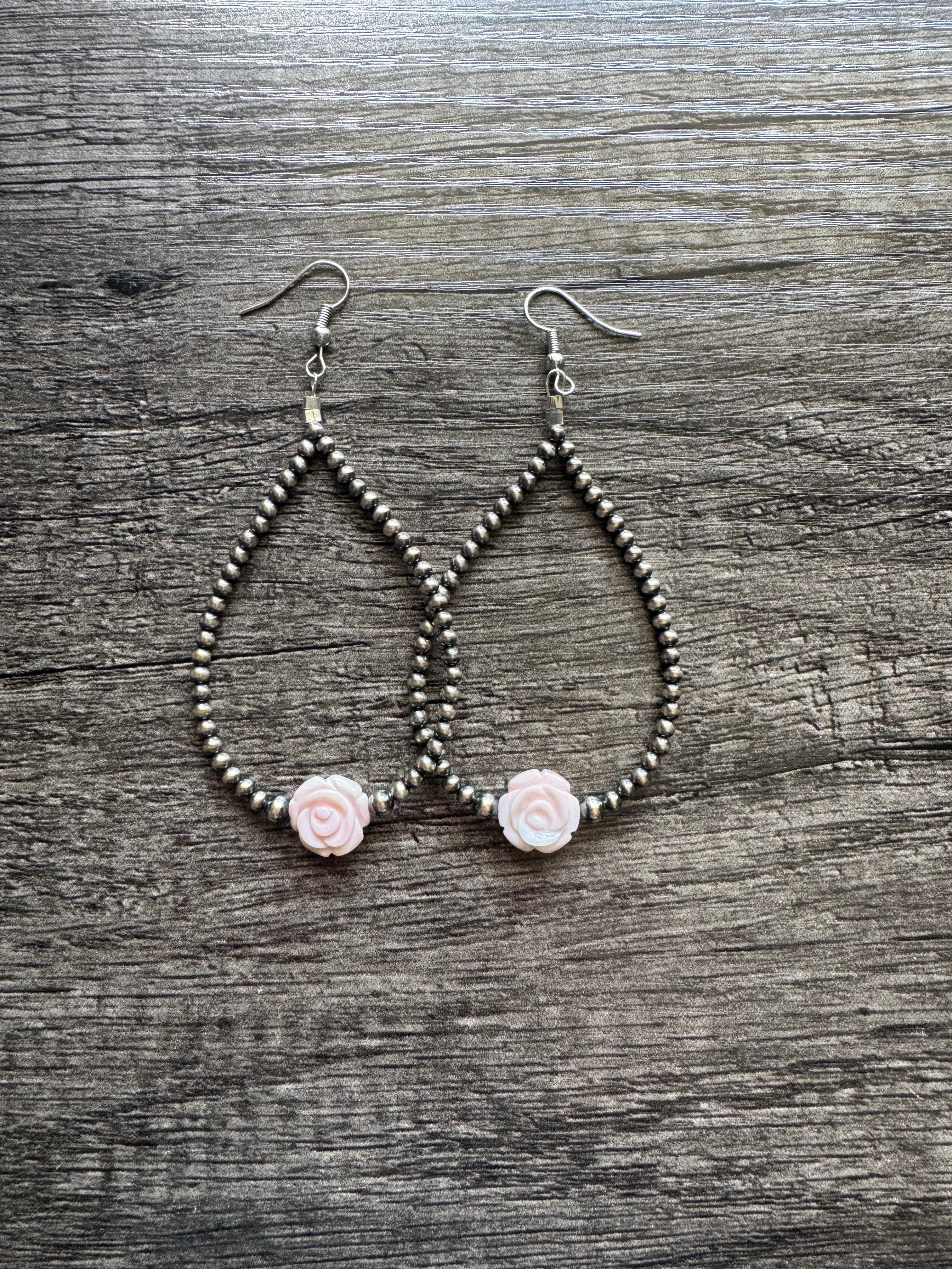 Pink conch rose teardrop earrings