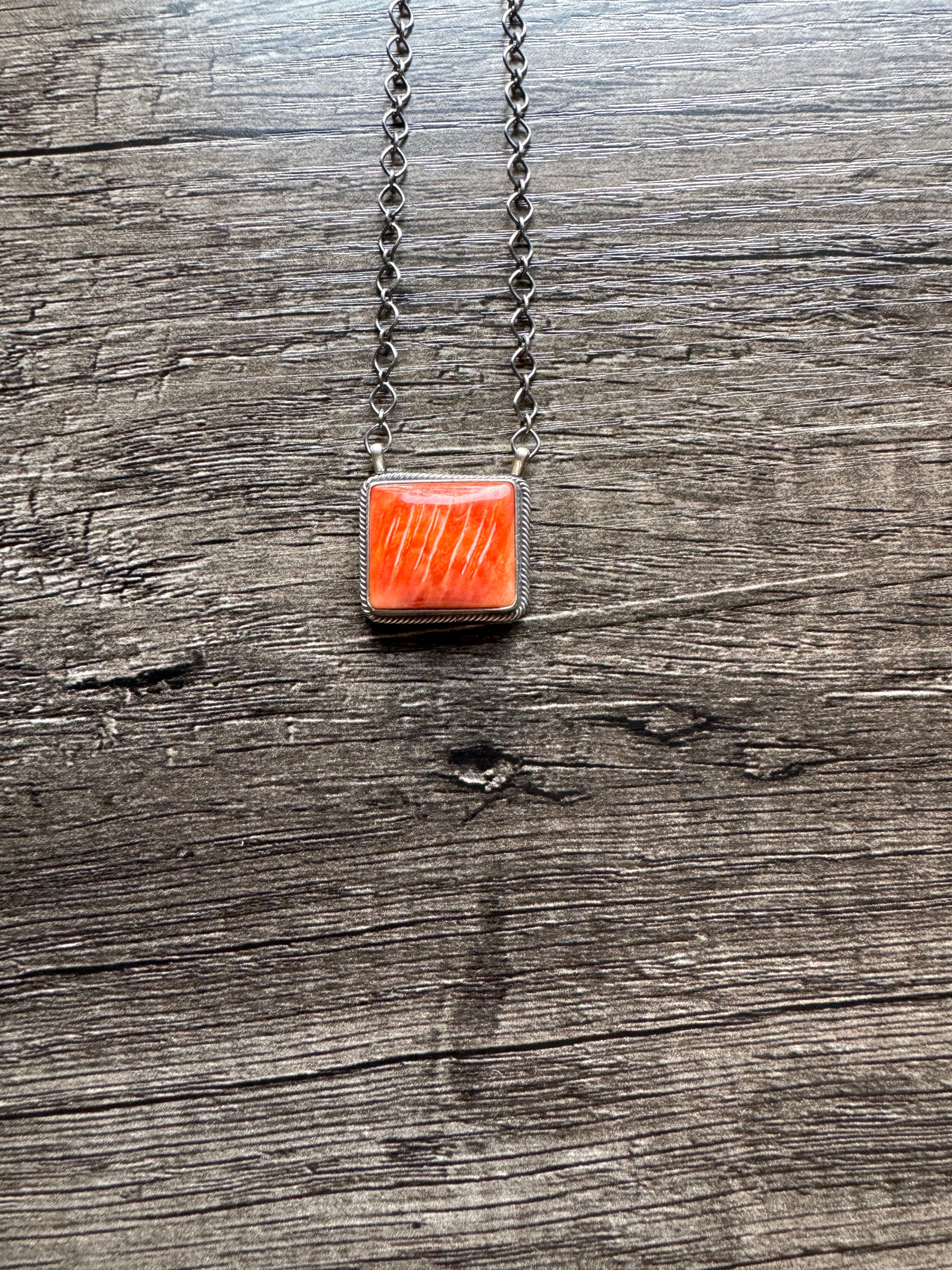 Square Orange Spiny Bar Necklace