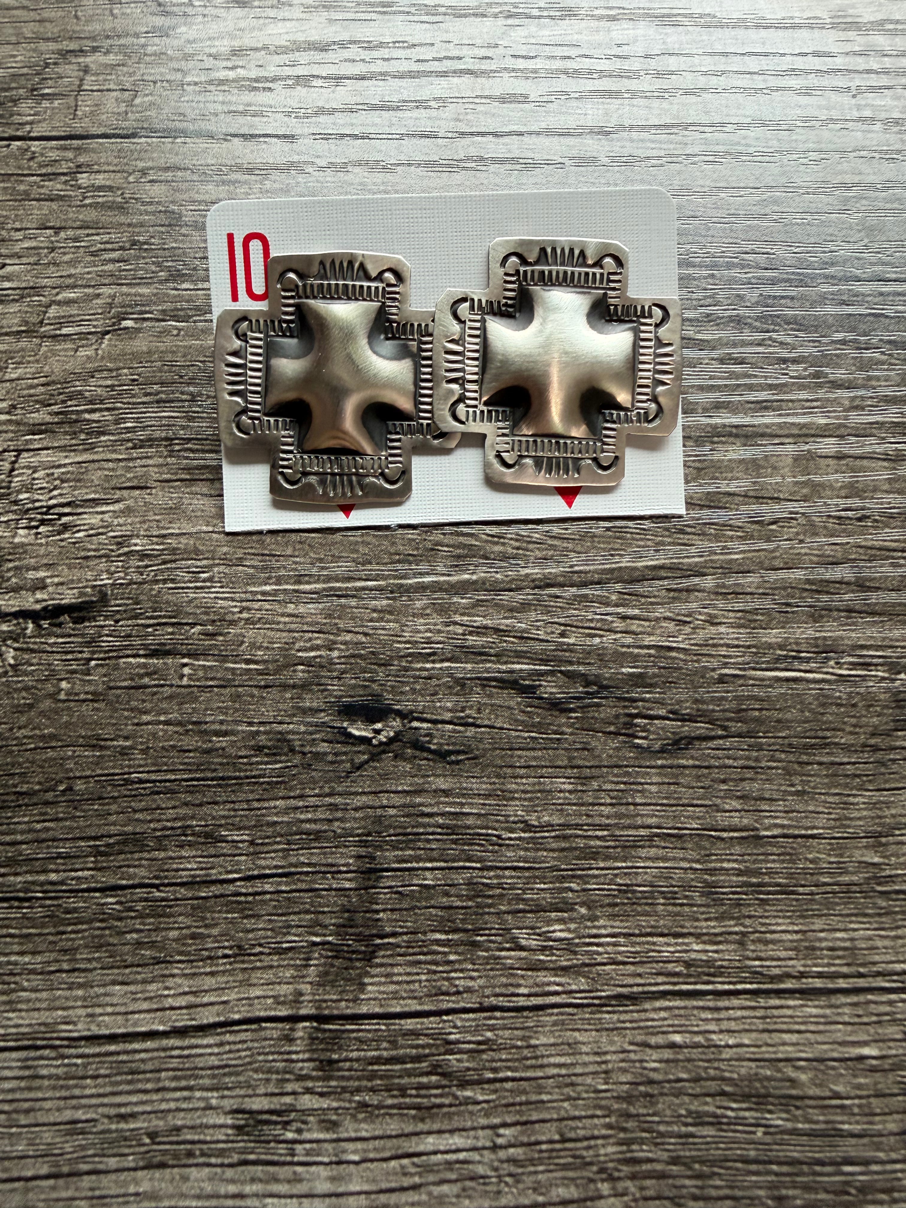 Stamped Concho Cross Studs