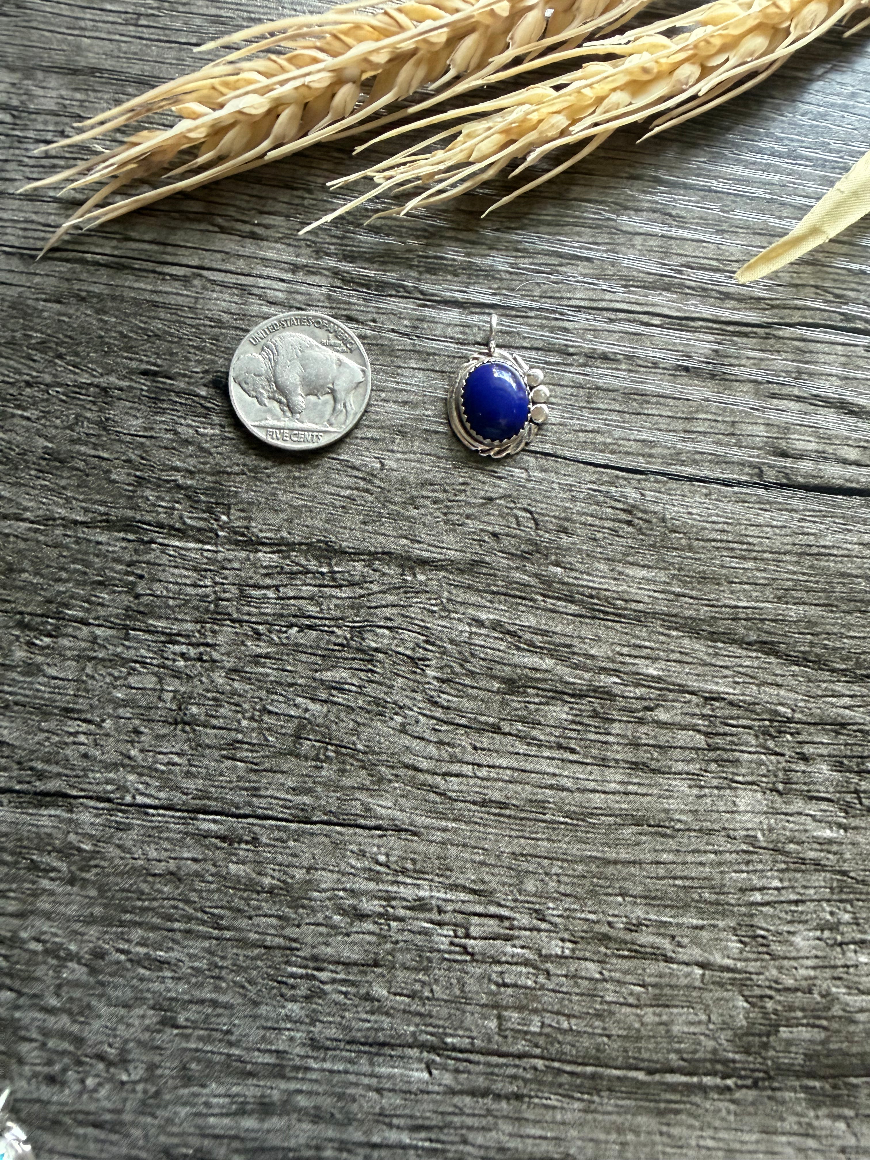 Simple Lapis Feather Pendant