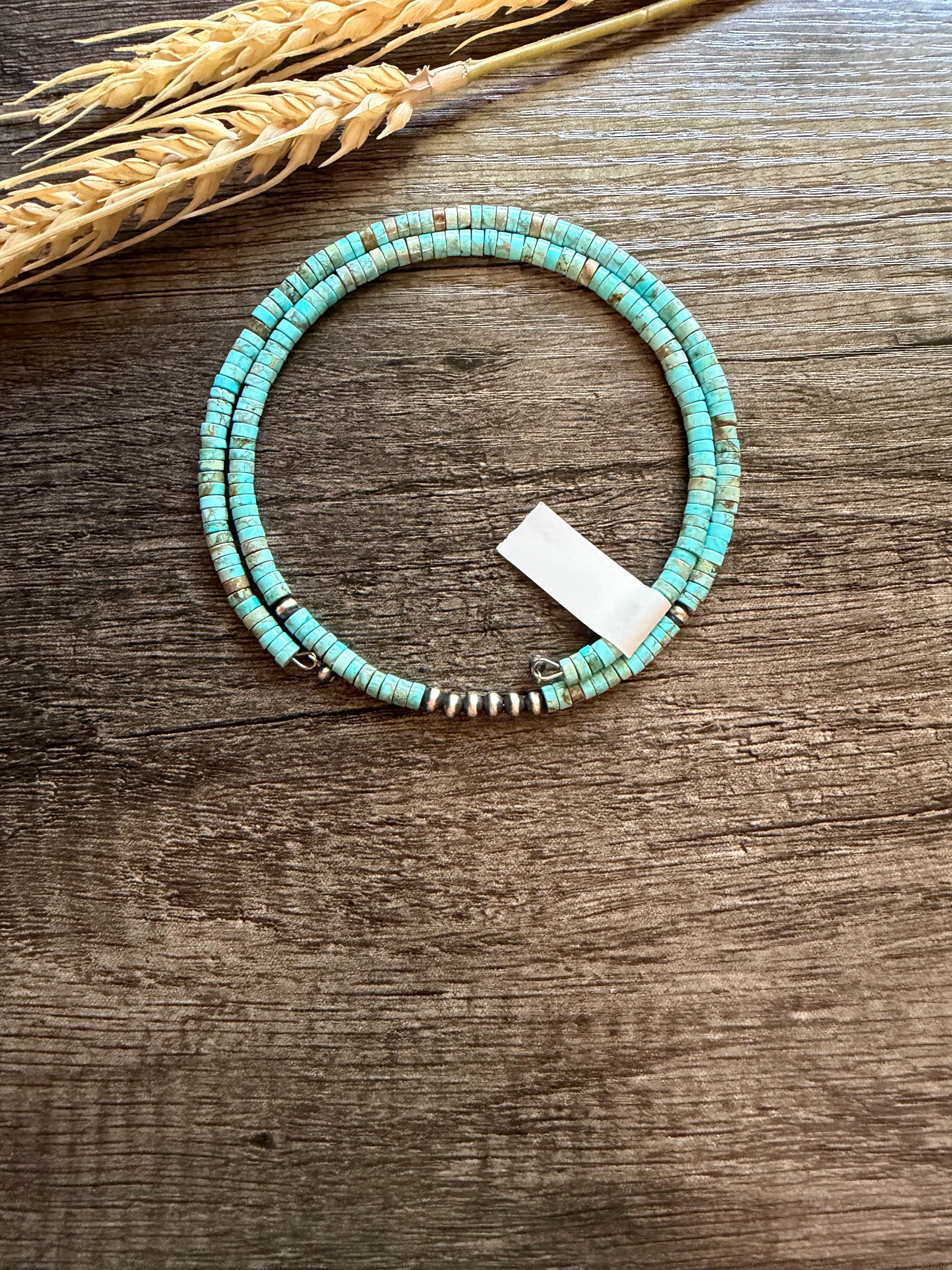 4MM Pearl/Kingman Heishi Memory Wire Choker