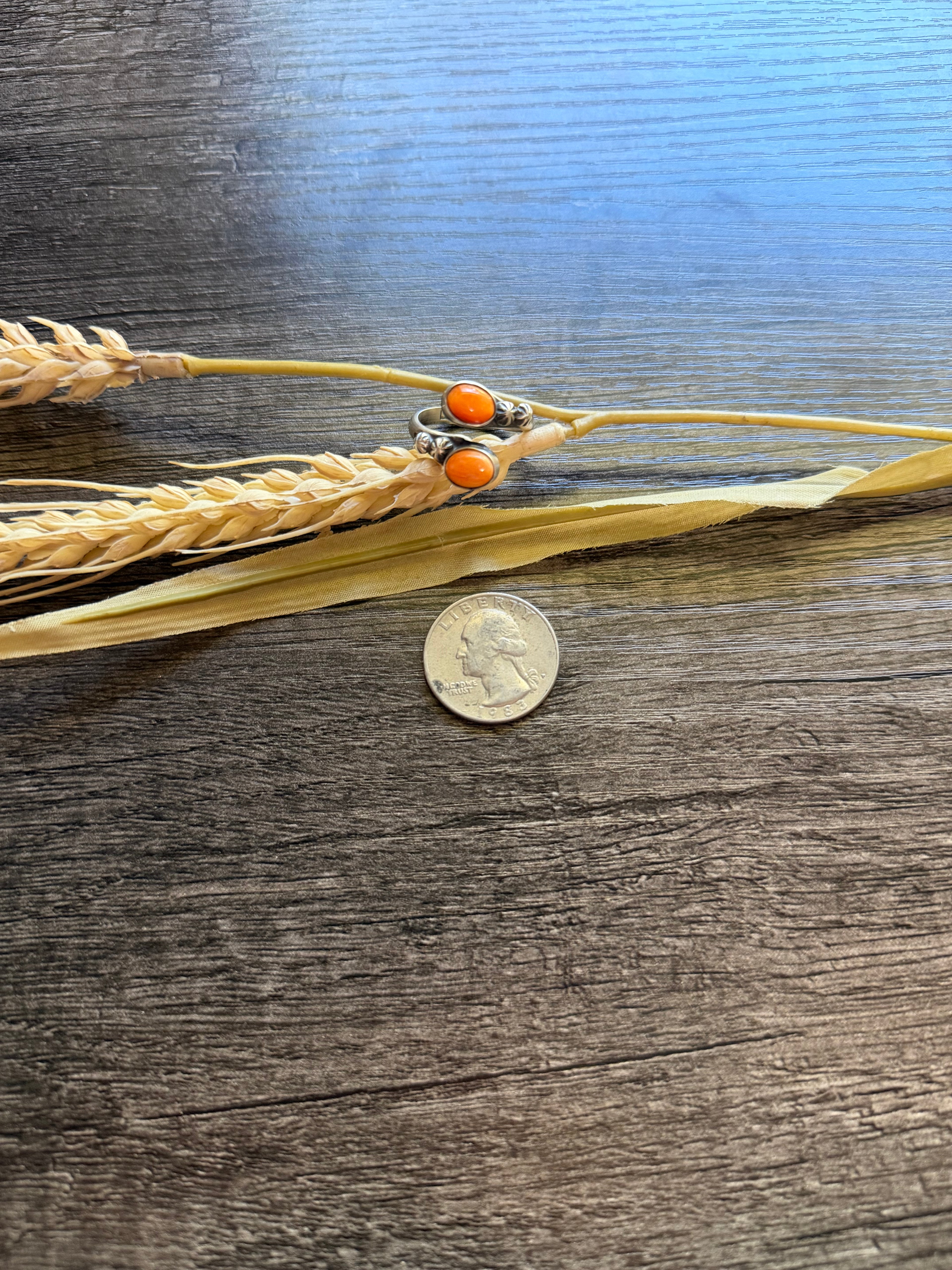 Orange Spiny 2 Stone Ring + Detail