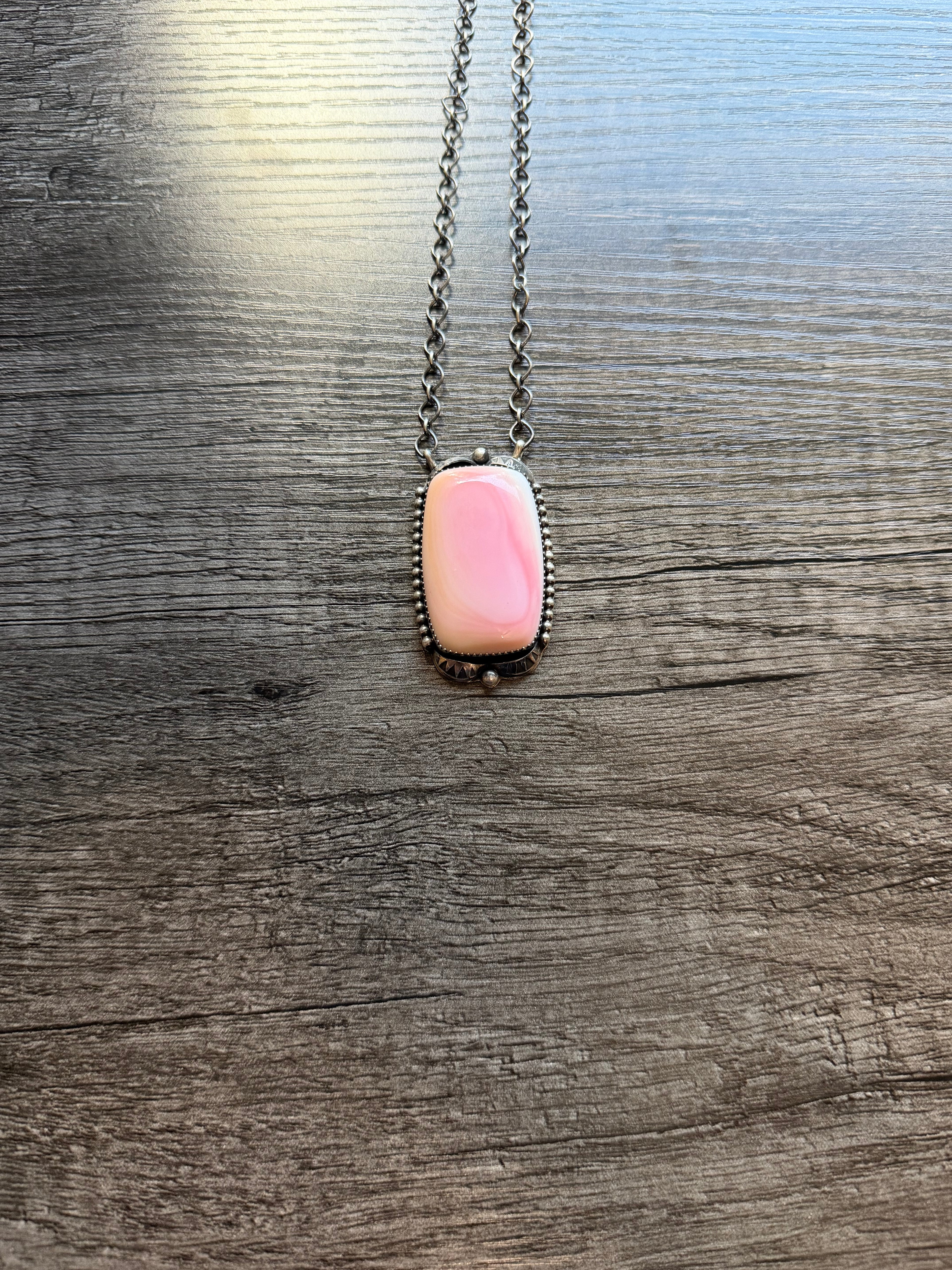Pink Conch Rectangle Bar Necklace